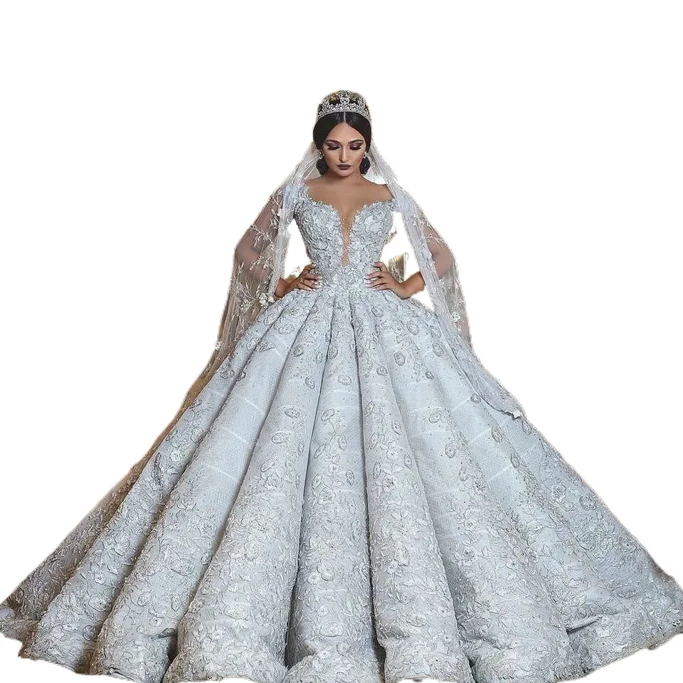 Rami Salamoun robes de mariée de luxe Cap manches dentelle appliques robe de bal perlée robe de mariée Vintage robes de mariée sur mesure