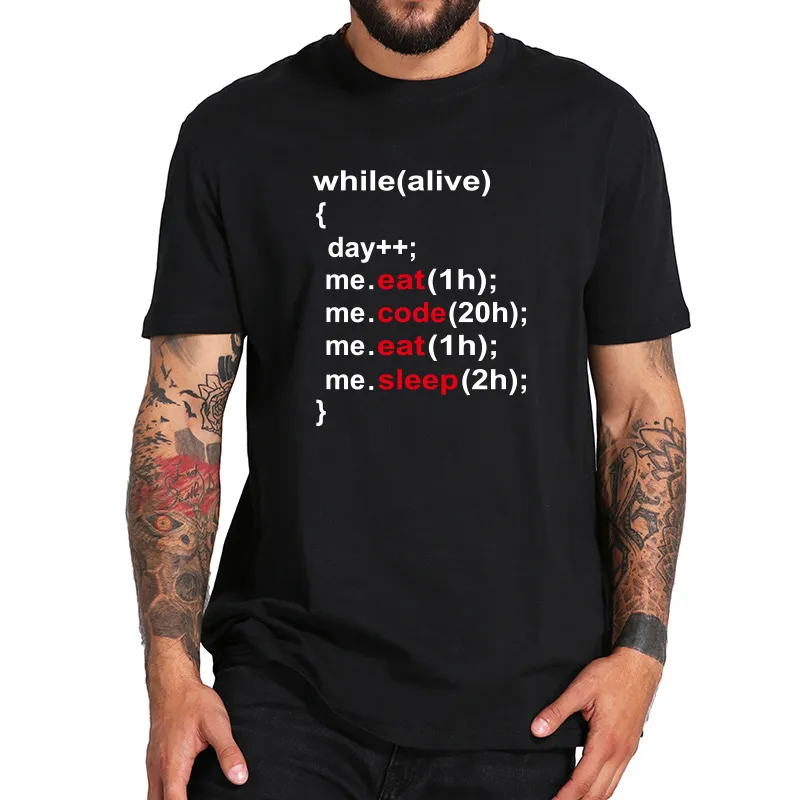 Tout en vivant programmeur t-shirt vivre manger code manger dormir simple lettre conception geek codeur t-shirt taille ue