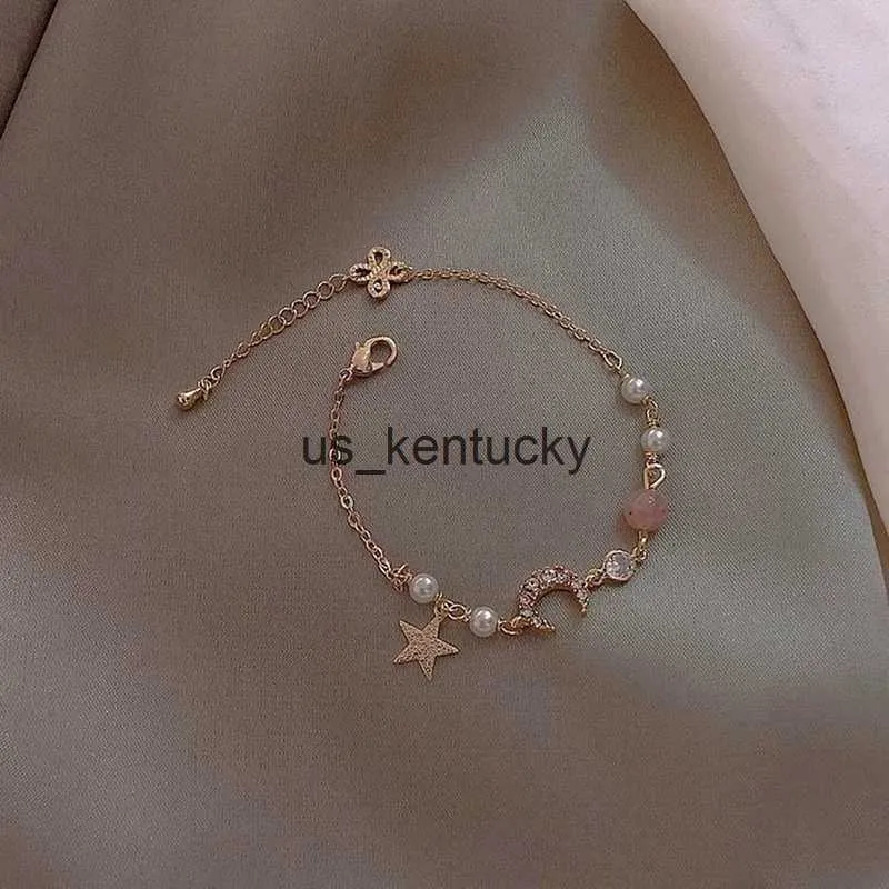 Charme Armbänder Perlen Armband Gold Farbe Kette Elegante Frauen Tren Mond Stern Romantische Armband Weiblichen Geschenk R230718