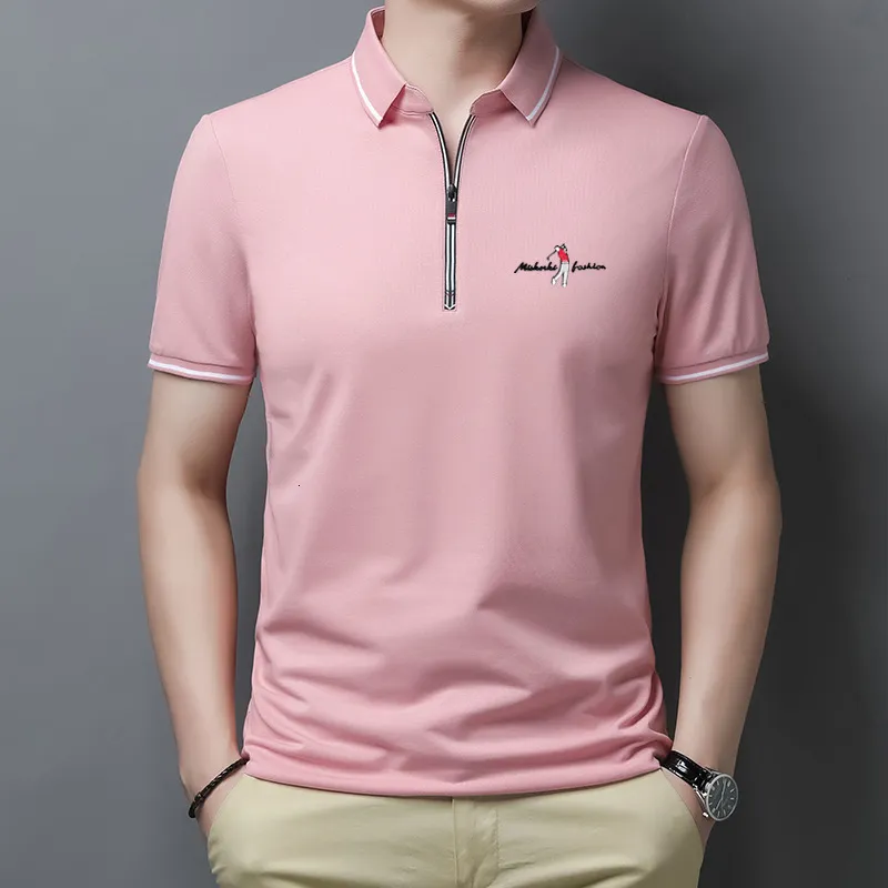 Herrpolos golfpolo skjortor för män sommar kort ärm blixtlås lapel toppar avslappnad smal trend god kvalitet tees hommes kläder 230717