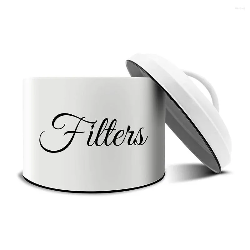 Coffee Filters Filter Holder Storage Basket Container With Lid Enamelware Round Dispenser White