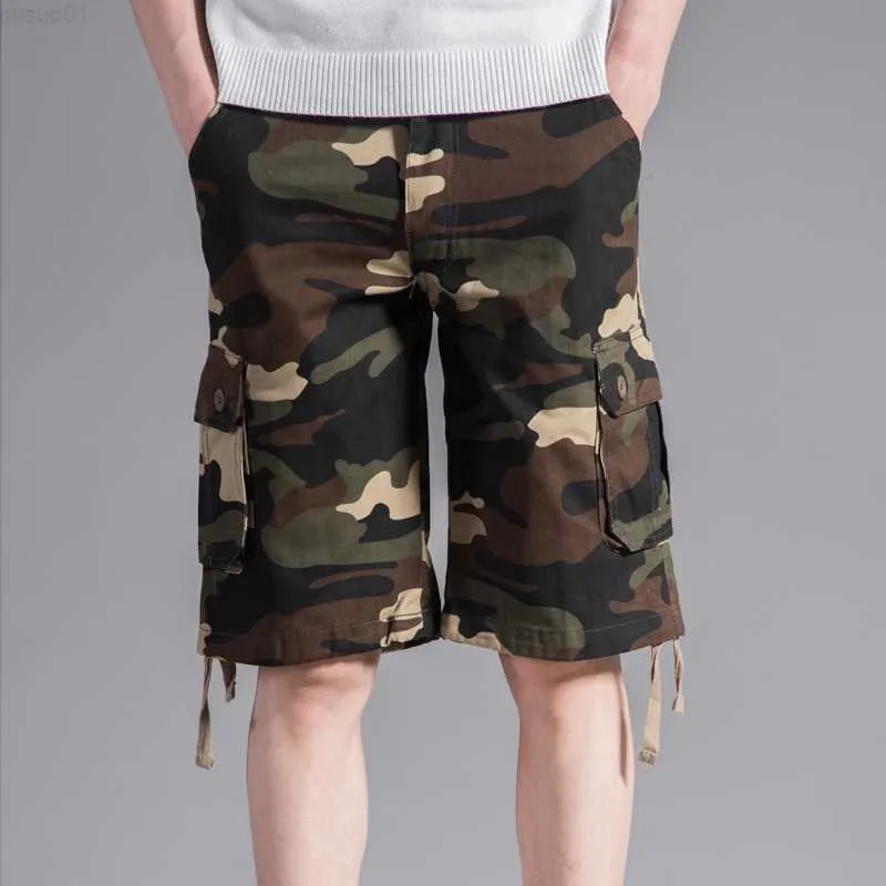 Mäns shorts 2022 Militärlast Shorts Men Summer Army Camouflage Cotton Loose Multi-Pocket Baggy Shorts Streetwear Bermuda Hip Hop Shorts L230719