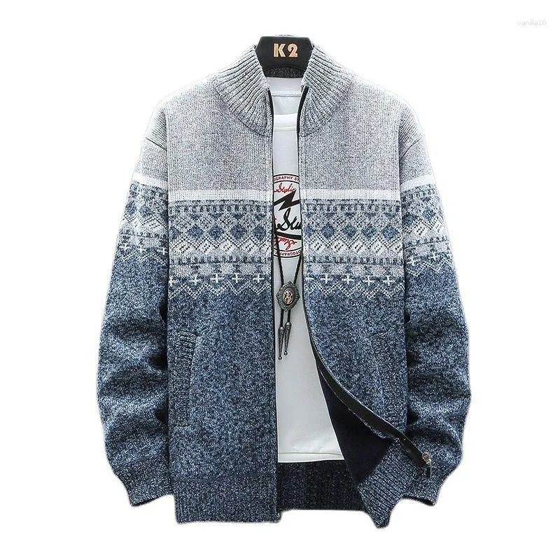 Hommes chandails automne et hiver Style coréen hommes Patchwork Cardigan col montant pull manteau fermeture éclair tricoté veste mâle 8837