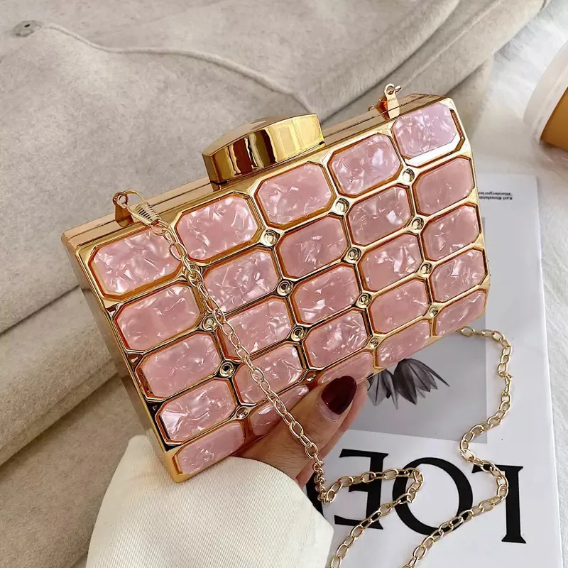 Evening Bags Womens Acrylic Clutch Bag Bride Ball Wedding Party Wallet Cross Body Fashion Small Square Chain Shoulder B413 230719