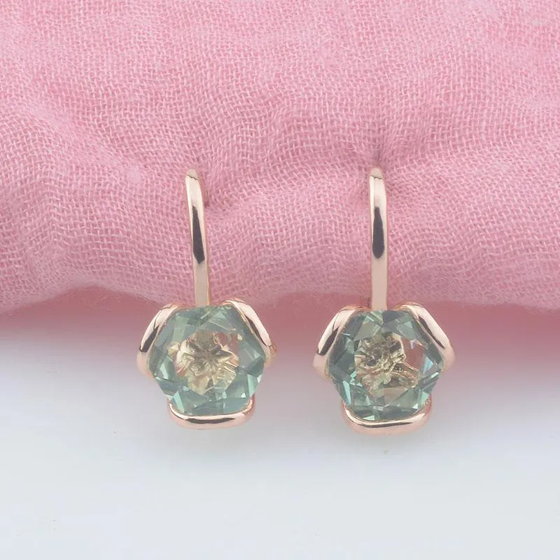 Dangle Earrings FJ Women 585 Rose Gold Color Light Green Lozenge Cubic Zircon Drop Jewelry