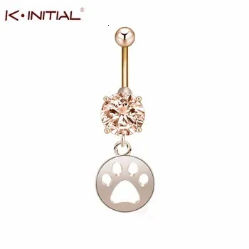 Kinitial 1Pcs Cute Piercing Navel Surgical Zircon Belly Button Rings Navel Jewelry Dog Cat Paw Dangle Body Piercing Ring Men