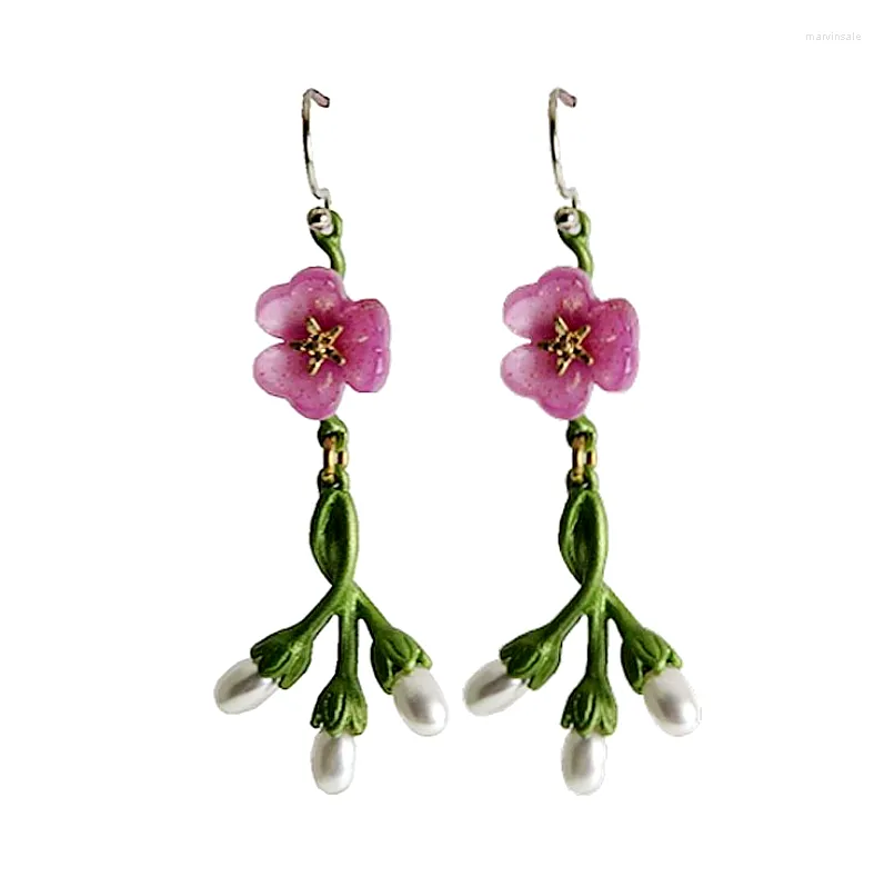 Dangle Earrings CSxjd 2023 Vintage Plant Jewelry Imitating Pearls Forget-me-not Leaves Flowers