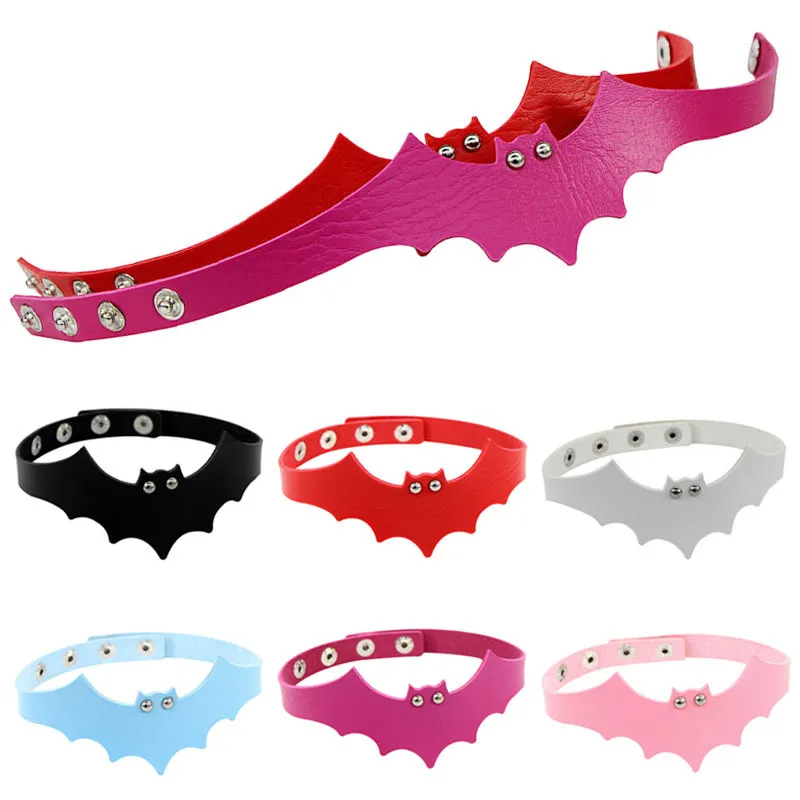 Ny bat pu läder choker halloween sexig halsband kvinnor män handgjorda choker halsband smycken gåva