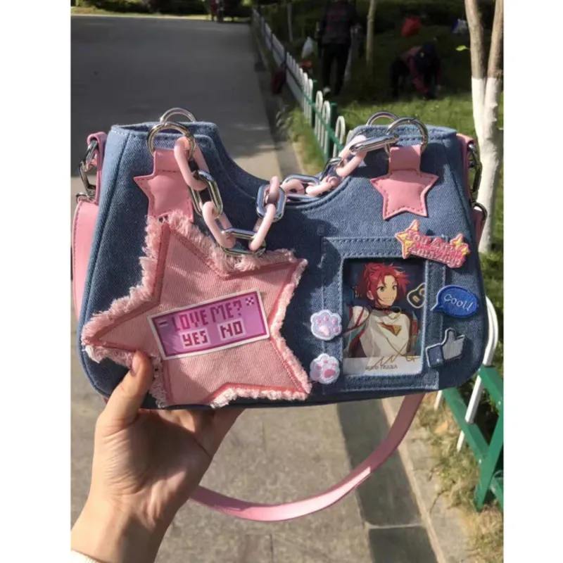 Sacs de soirée Y2k à la mode Denim rose étoile chaîne sac femmes cool noir style Harajuku sous-vêtements sac à main portefeuille sac à bandoulière 230718