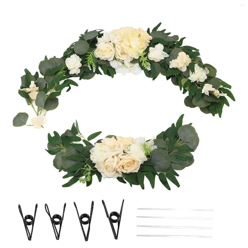 Dekorativa blommor faux blommor swag set artificiell bågdekor bröllop välkomnande mottagning ceremoni tecken vägg hängande med klippband