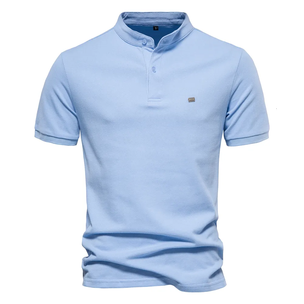 Polo Masculino AIOPESON 100% Algodão Polo Sólido Casual Decote Em Pé Manga Curta 230718