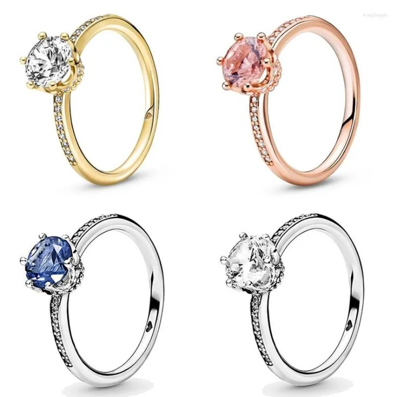 Cluster-Ringe Original Moments Clear Sparkling Crown Solitaire Ring für Frauen 925 Sterling Silber Hochzeitsgeschenk Modeschmuck
