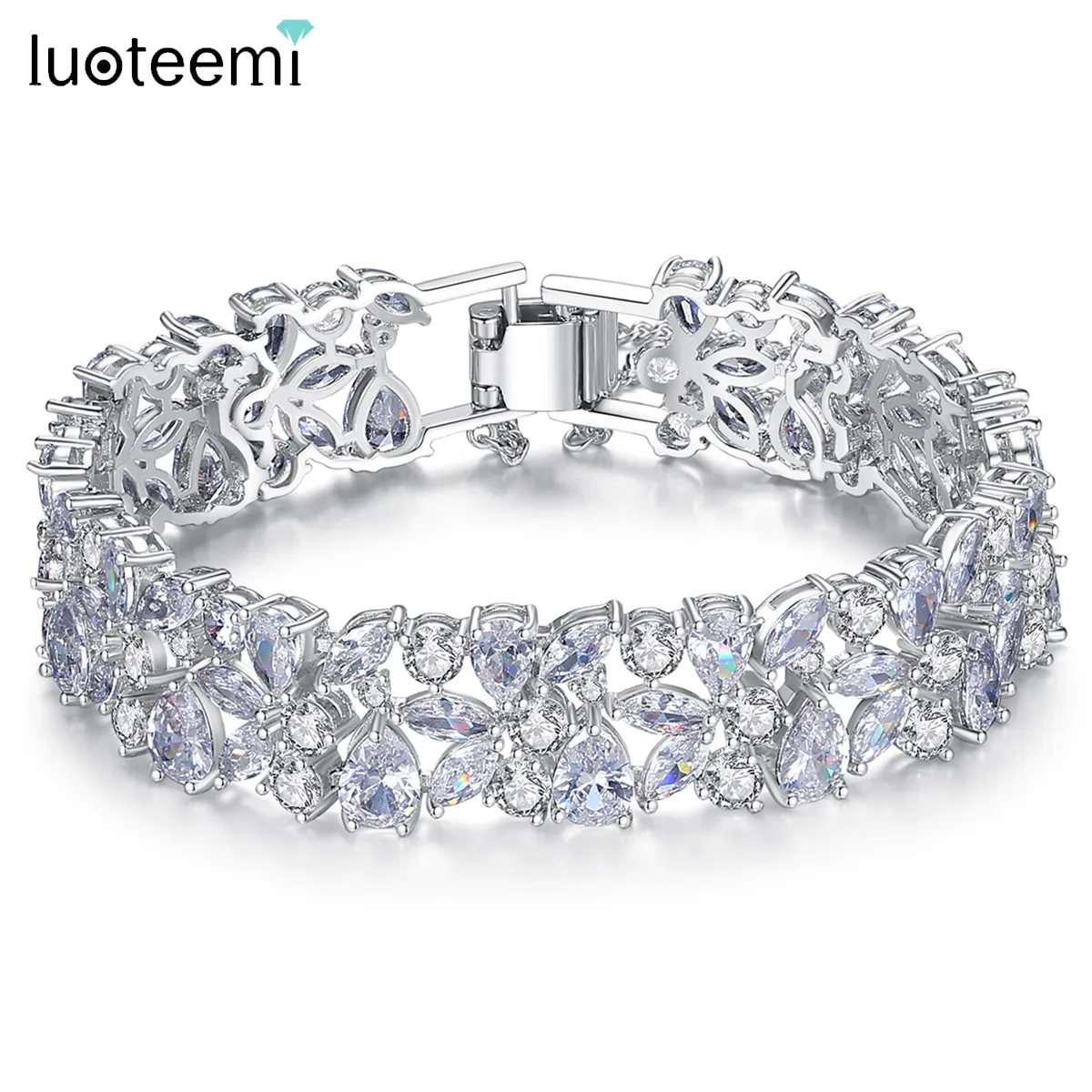 Brazalete LUOTEEMI moda flor racimo Circular CZ pulsera mujer boda compromiso fiesta joyería Donna Bijoux regalo 230719