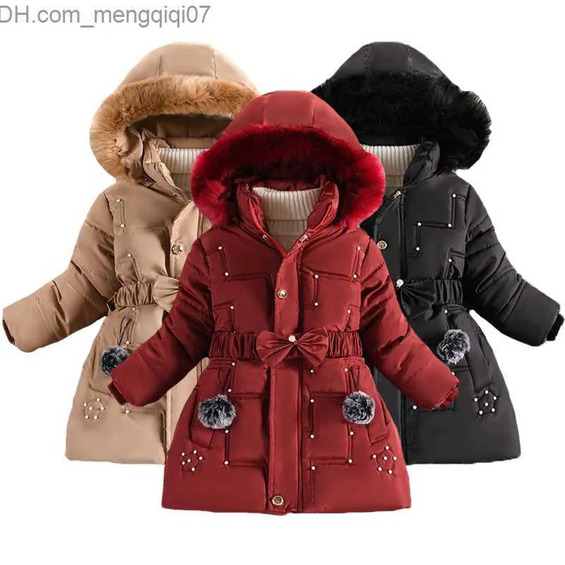 Coat New thick warm winter girl jacket detachable hat plush collar children's hooded jacket 4-color children's birthday gift Z230720