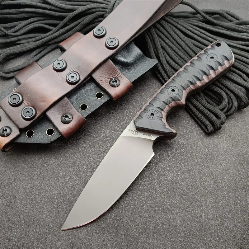 Nouveau couteau droit tactique M27 fort haut de gamme Z-wear Drop Point 6.5mm Lame Full Tang G10 Poignée Couteaux à lame fixe de survie en plein air avec cuir Kydex