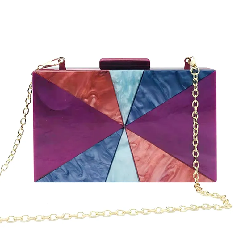 Evening Bags Designer Clutch Purse Multi-Color Triangle Patchwork Acrylic Evening Bag Wedding Bridal Handbag Luxury Messenger Bags Wallet 230718