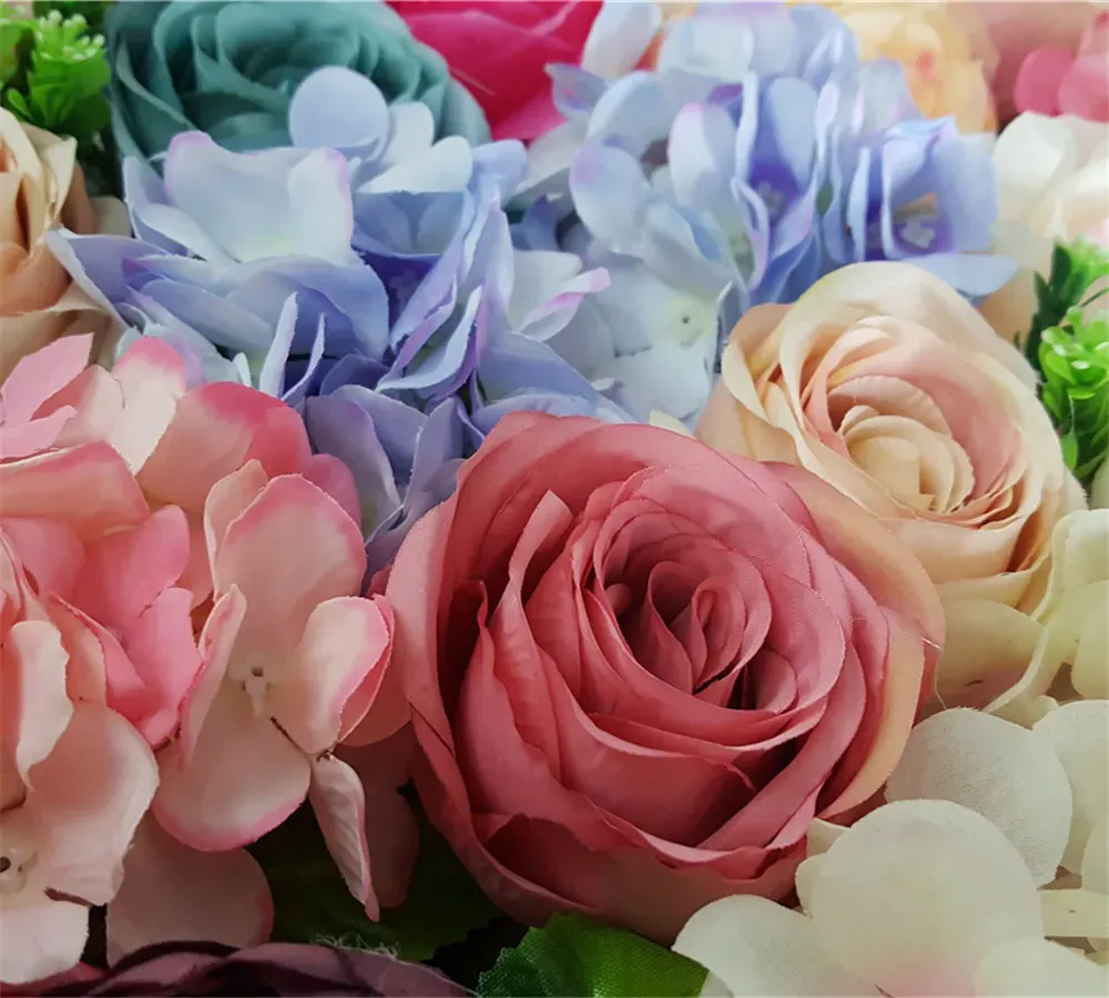 Artificial Flowers Wall For Wedding Flower Backdrop Silk Rose Peony Hydrangea Flowers Wall Road Leading Flowers Event Party Supplies