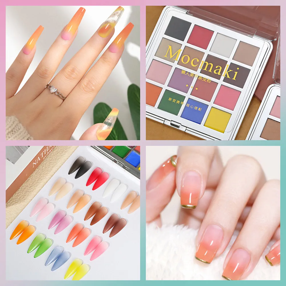 Nagelglitzer, 16 Farben, modischer Nagelglitzer-Anzug, allmählicher Wechsel, festes Pulver, Pigment, Staub, Gel, Nagellack, Kunstlack, DIY, dekorative Fähigkeiten, 230718