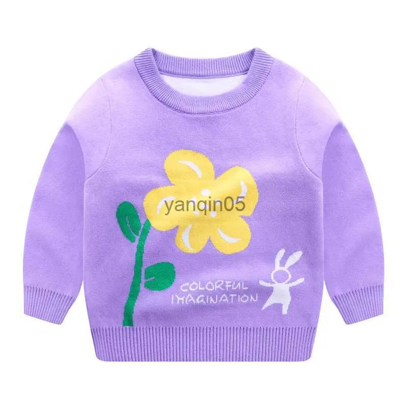 Pullover Jumping Meters Neue Ankunft Blumen Kleinkind Mädchen Pullover Für Herbst Winter Lila Kinder Sweatshirts Baby Kleidung HKD230719