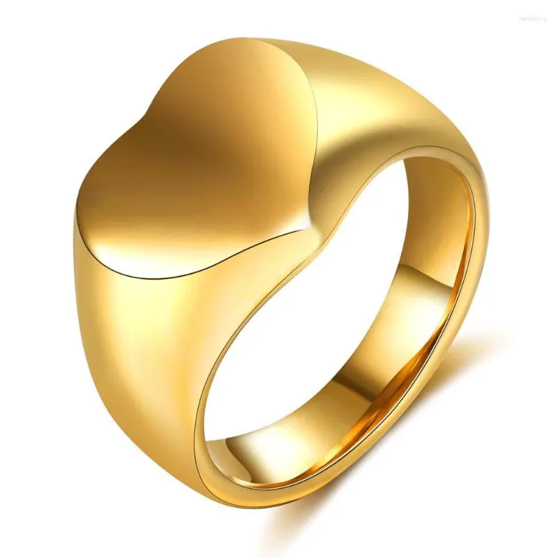 Anneaux de mariage couleur or placage en acier inoxydable coeur forme grosse bague pour les femmes chevalière bijoux doigt femme