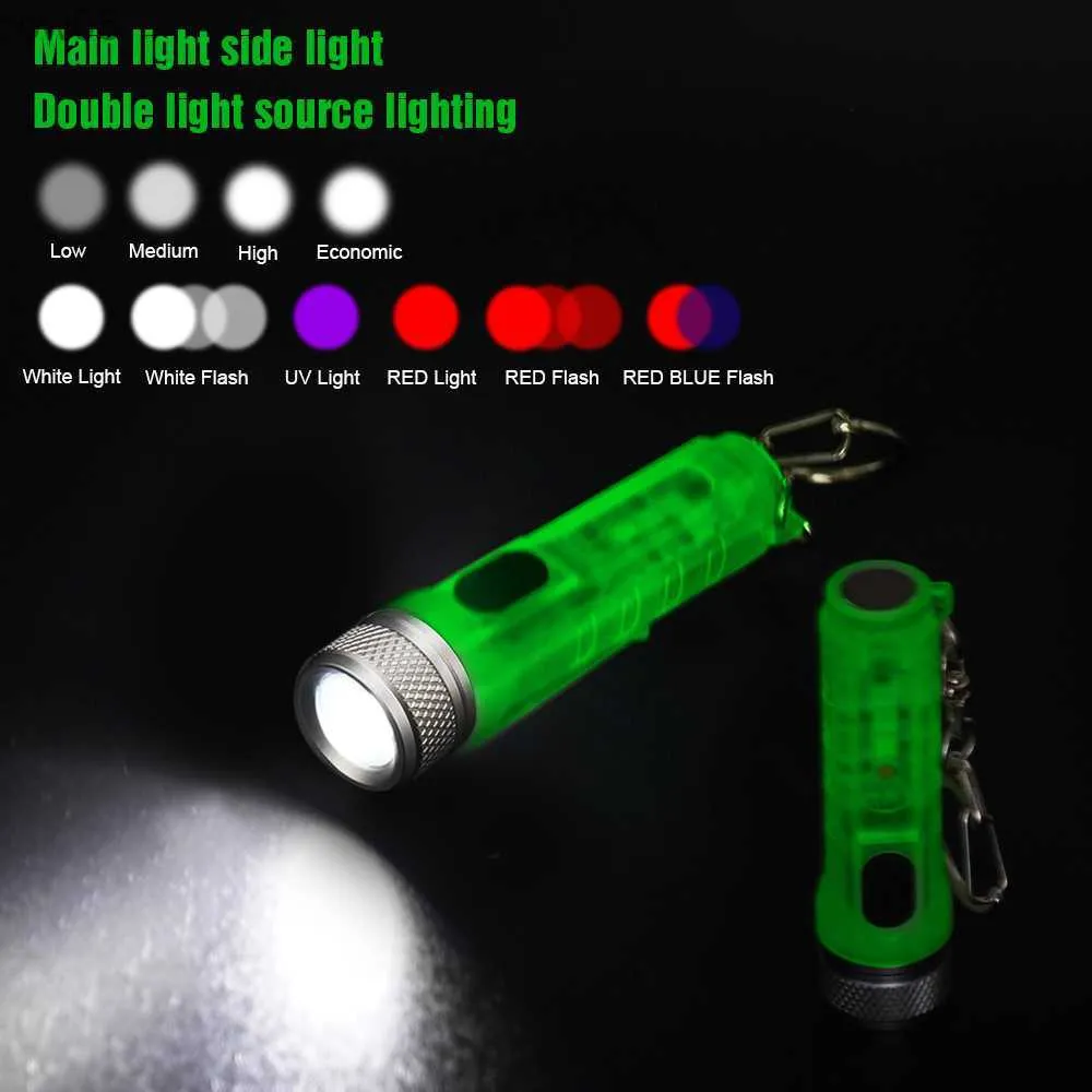 Strålkastare Ny Mini Pocket USB Redgeab Keychain D Ficklampe Högkvalitet Super Ray 400 Lumens Torch med SST20 D VARNING LIGHT HKD230719