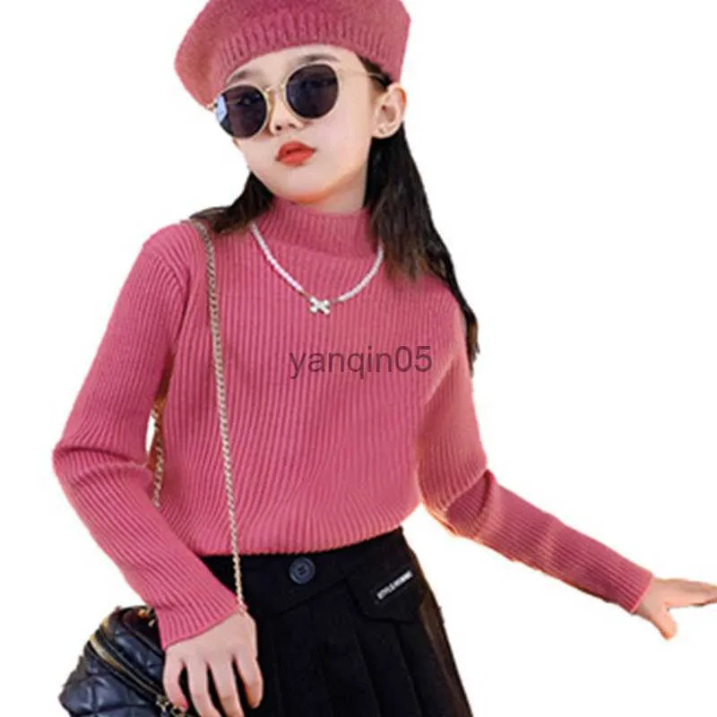 Pullover Teen Girl Sweter Dzieci dziecięce swetry ciepłe dziecięce odzież wierzchnia połowa kołnierzyka pullover dna ubrania sprężyna jesienna tops HKD230719