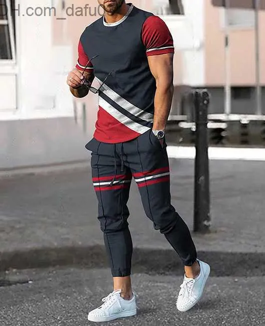 Men's Tracksuits 2023 Men's Trousers Tracksuit two-piece fashionable Sportswear summer street clothes short sleeved T-shirt+trousers men's clothing Z230719