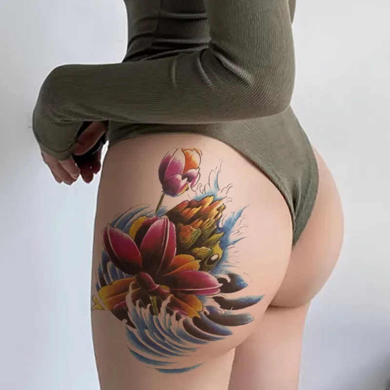 Tatuaje temporal a prueba de agua pegatina Flash tatuajes Lotus cuerpo arte brazo falso Tatoo mujeres hombres