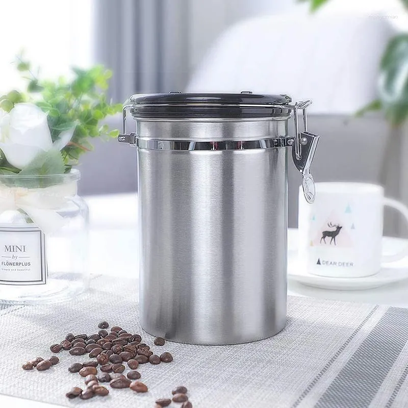 Storage Bottles 1800ml Sugar Coffee Bean Kitchen Stainless Steel Sealed Can Vacuum Jar Tea Container Home Canister With Spoon