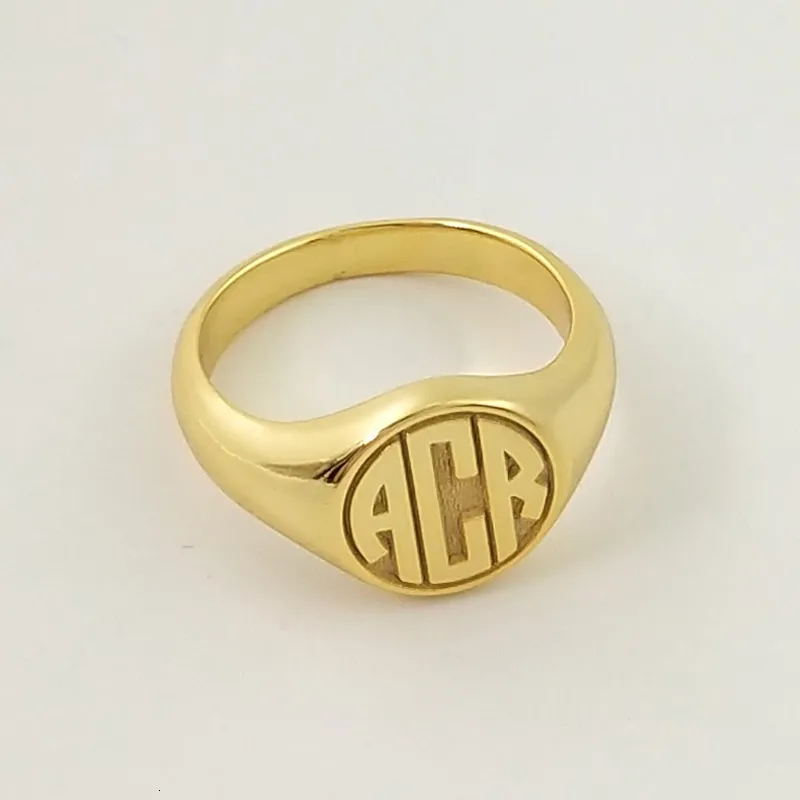 Band Rings 925 Sterling Silver 10mm Dainty Women Ring Custom Monogram Letter Graved PO Personlig 18K Gold Plated Signet Ring 230718