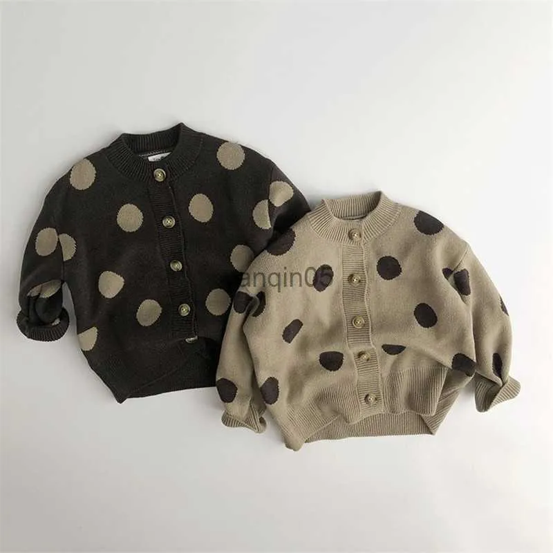 Pullover 1-7t småbarn barn baby pojkar flickor tröja varma barn polka dot tröja kofant spädbarn lösa stickade topp söta stickkläder outwear hkd230719