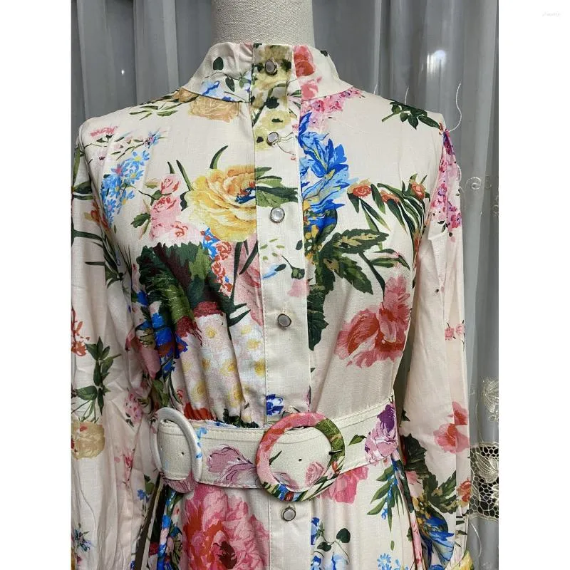 Vestidos Casuais 2023 Manga Longa Estampado Fantasia Cinto Único Seios Quinceanera Chique E Elegante Top Mulher Vintage Moda Coreana