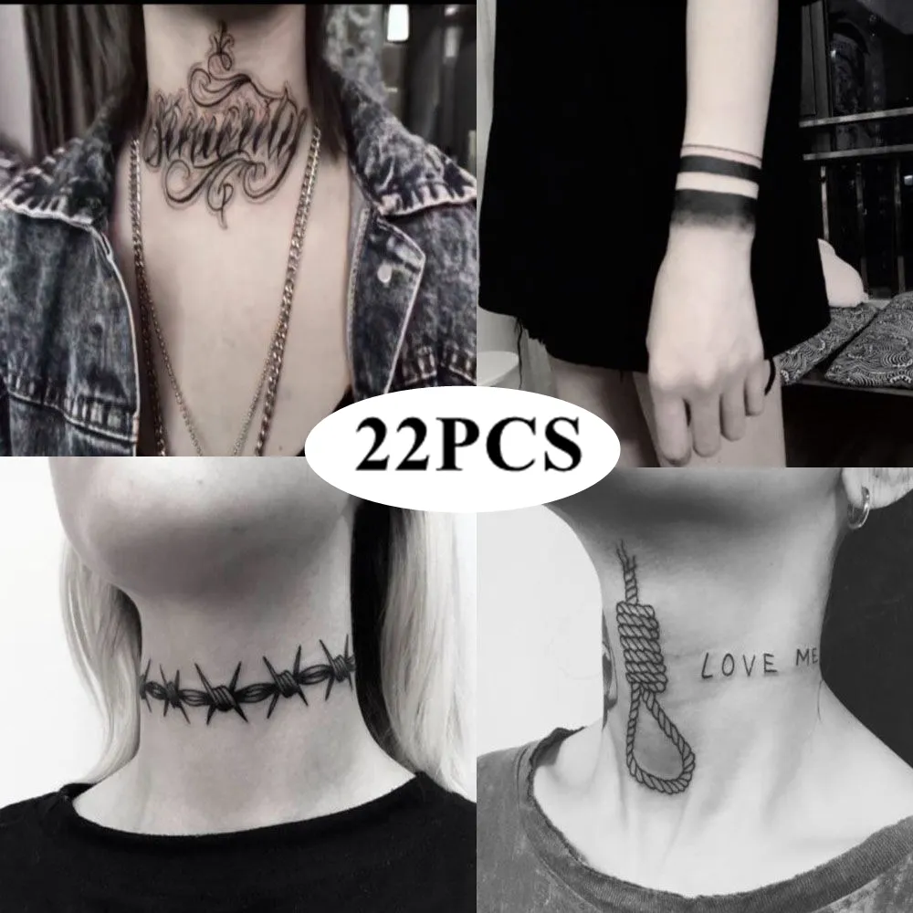 22 prześcieradła Wodoodporne naklejki tymczasowe do ciała Rose Flame Mountain Black Faux Tatouage For Men Women Tatouage Tempor