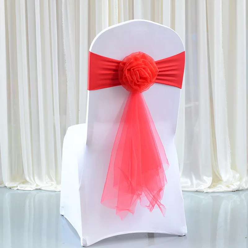 B Banquet Wedding Chair Cover With Elastic Fit Flower Bow Tie