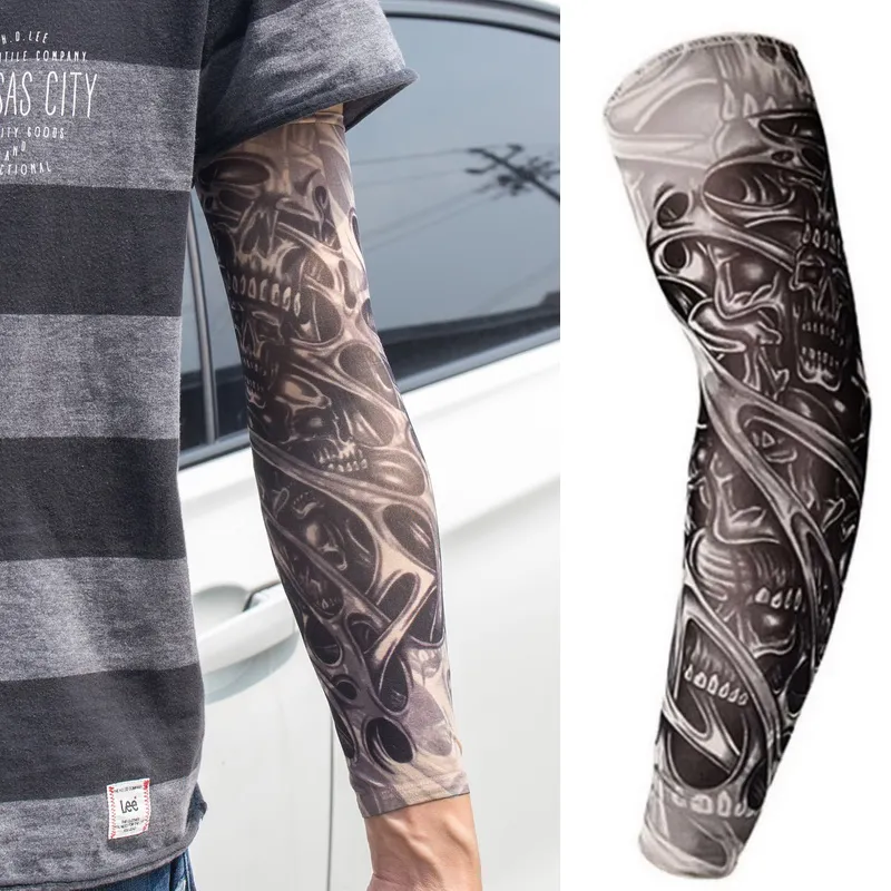 Fake Temporary Tattoo Sleeve Tattoos Full Long Arm Tattoo Sleeve Men Elastic Nylon Tattoos skull dragon snake tiger tatoo sleeve