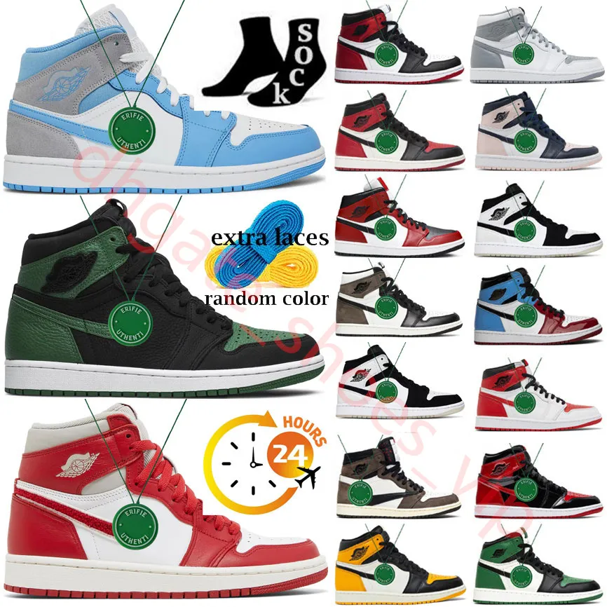 Chaussures de créateurs Jumpman 1 Mid High 1S Split Space Jam Phantom Femmes Washed Pink Washed Black Lucky Green Dark Mocha Palomino Chaussures de basket-ball Baskets de sport