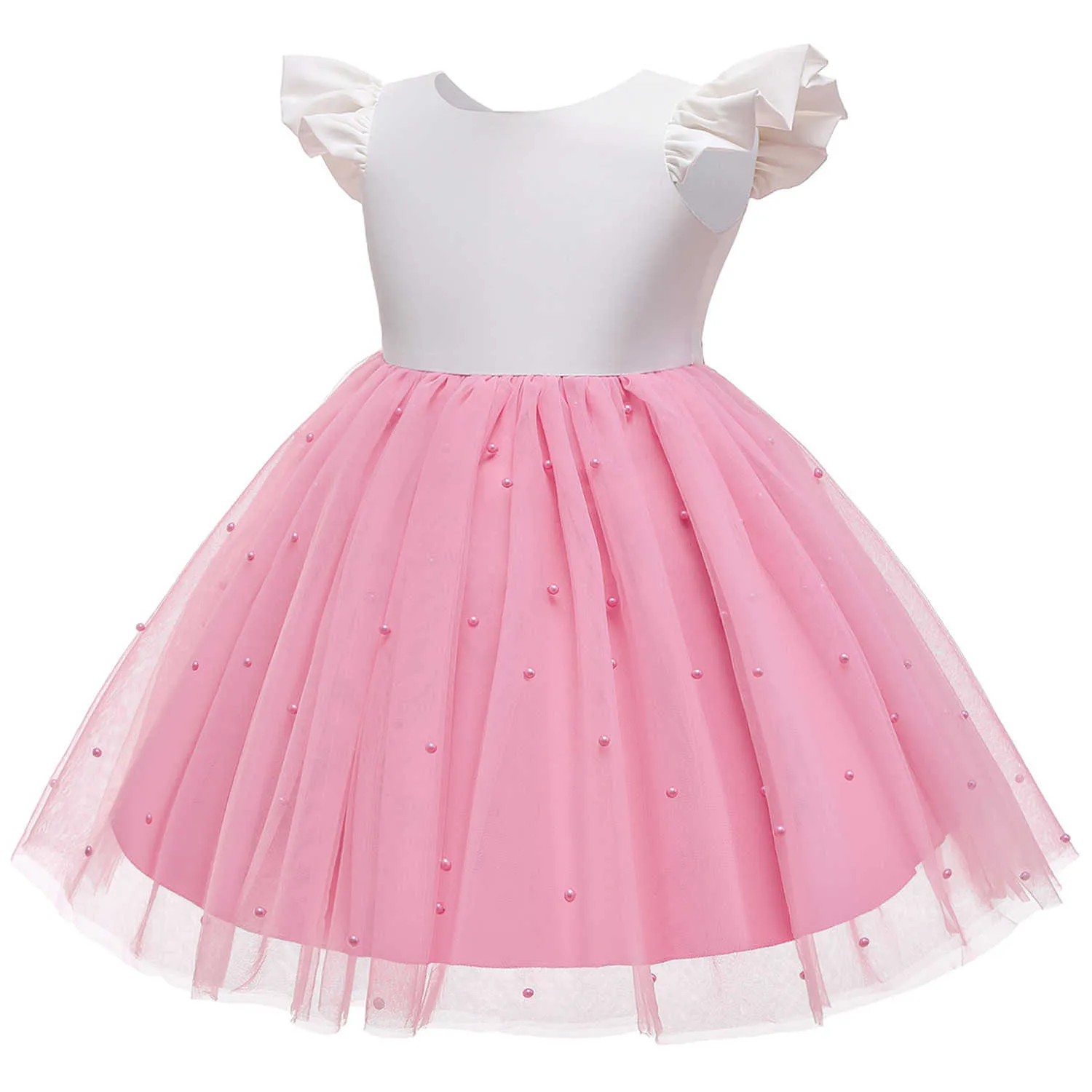 Robes de fille rose bébé filles robe de princesse d'été filles costumes nœud papillon perles de tulle fête d'anniversaire enfants vêtements décontractés enfants robes R230719