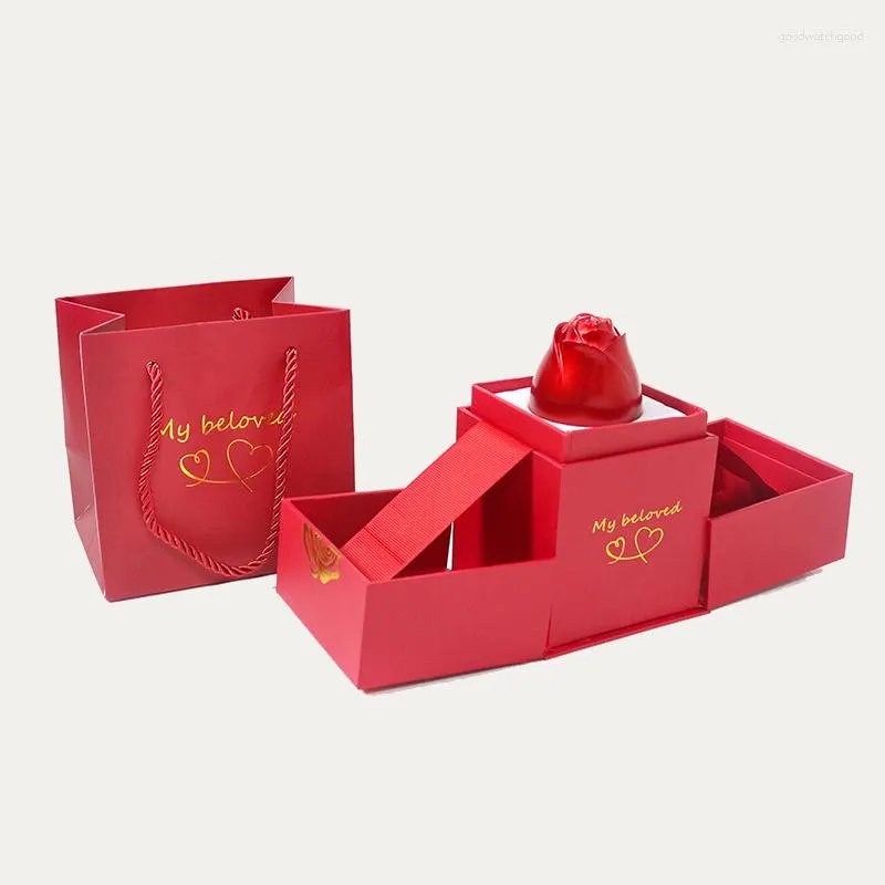 Smycken påsar rose lyft presentförpackning kreativ design halsband ringar örhängen lådor gåvor till flickvän 2023 lyx modetillbehör