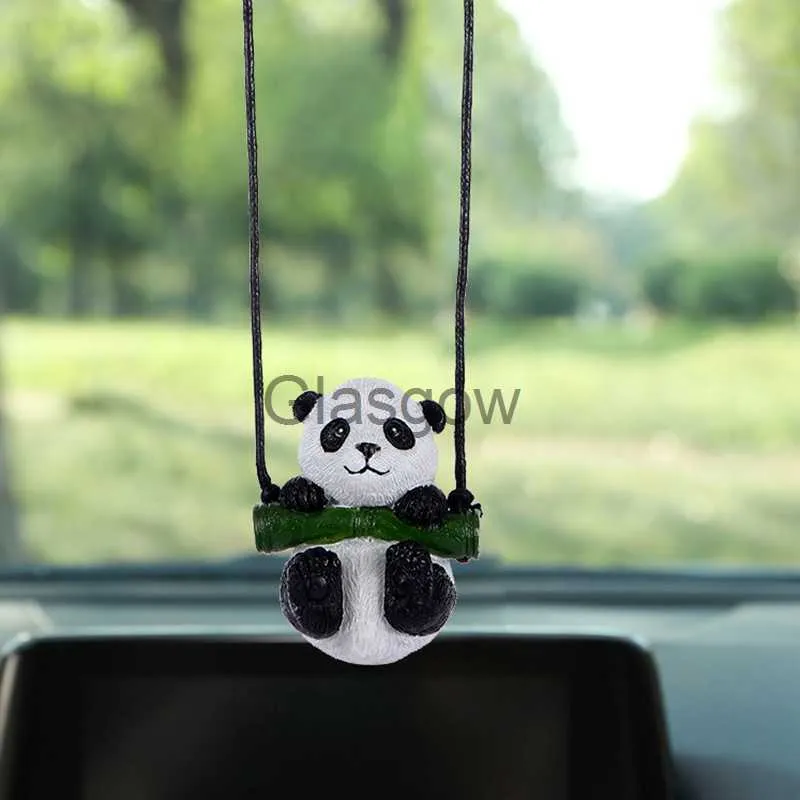 Interiördekorationer bildekoration söt panda bakspegel spegel bil hänge tecknad dekor auto tillbehör interiör läder lanyard harts ornament x0718
