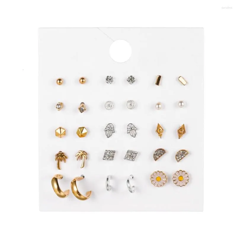 Stud Earrings 15 Pairs/Set Women's Sets Bohemian Fashion Geometric Crystal Moon Coconut Fatima Daisy For Women