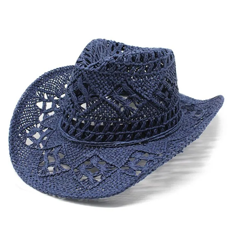 Vintage Straw Cowboy Rustler Hat Co For Men Wide Brim, Hollow Out