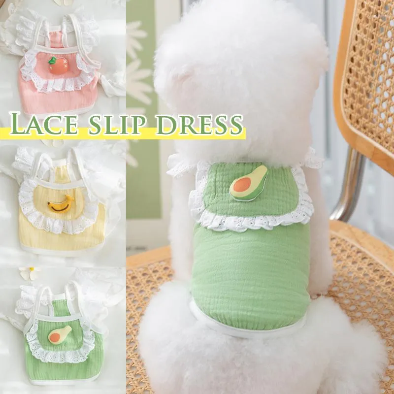 Chien Vêtements Belle Dentelle Chiot Slip Robe D'été Mince Style Avocat Fraise Banane Vêtements Gilet Dessin Animé Fruits Pet Vêtements Robes