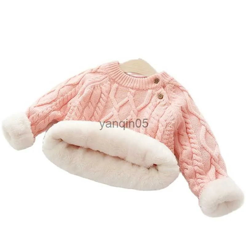 Pullover 1-7t Sweter dla dzieci jesienna zima chłopiec chłopiec dzieciak gęsty dzianinowy golowa koszula plus velvet pullover sweter HKD230719