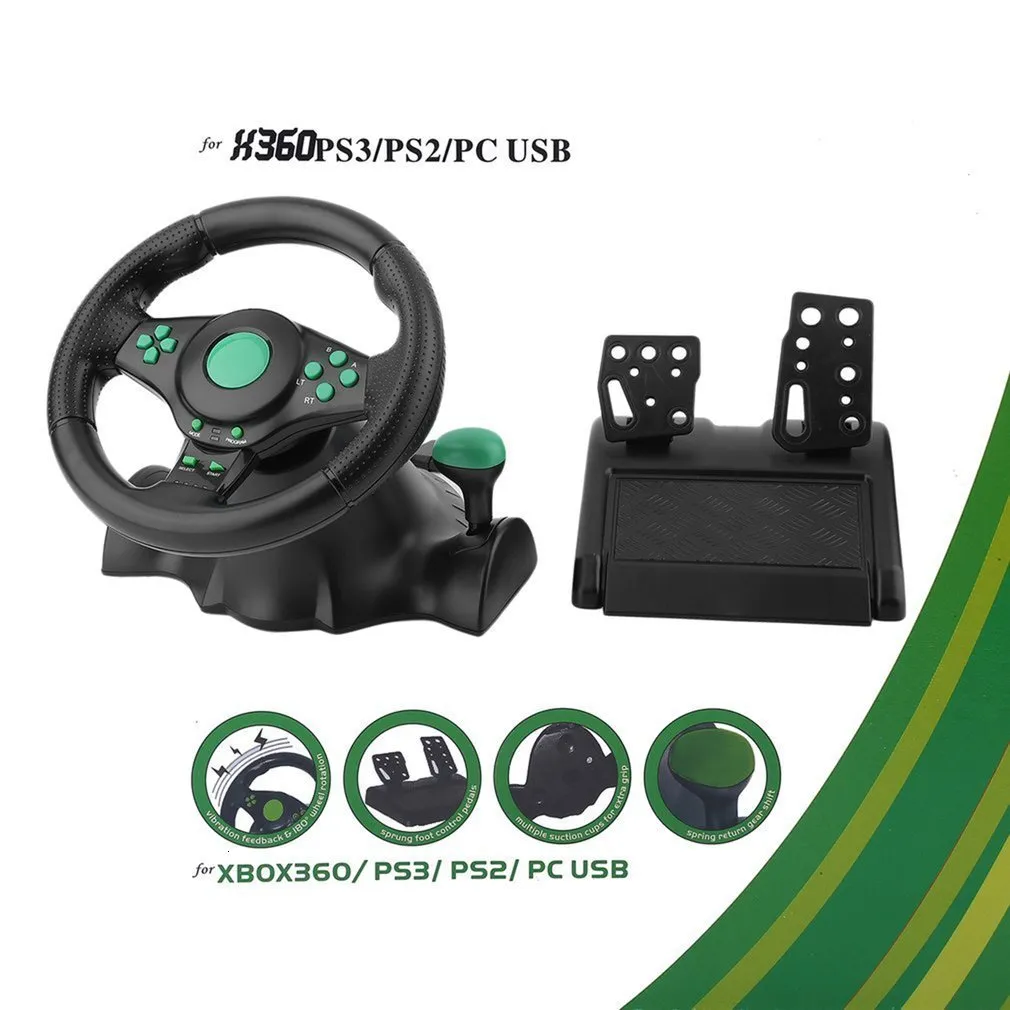 Other Accessories Gaming Steering Wheel With Vibration Racing Pedals For XBOX 360 For PS2 For PC USB Car Steering Wheel 230718