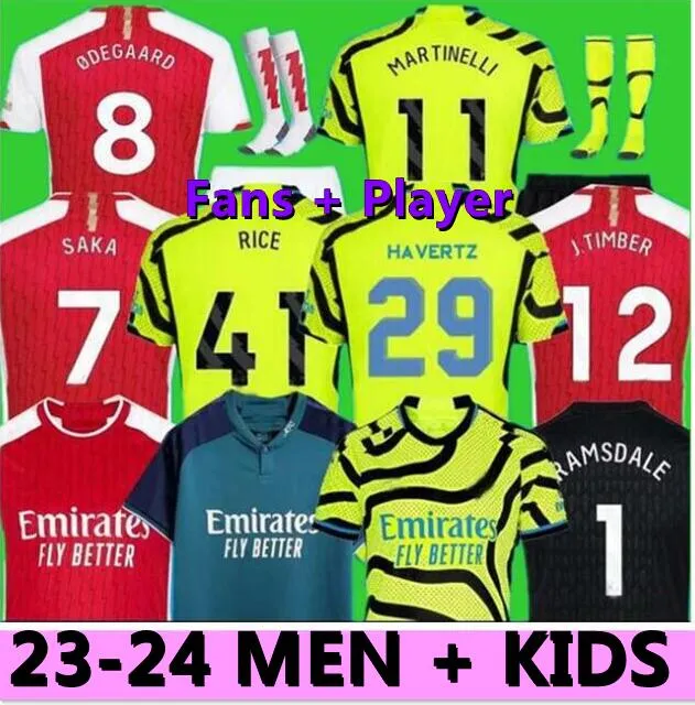 ODEGAARD HAVERTZ RICE SMITH ROWE G.JESUS SAKA Soccer Jerseys SALIBA 23 24 Fans Player Version MARTINELLI 2023 2024 Football Kits Shirt Men Kids Boys Sets Youth