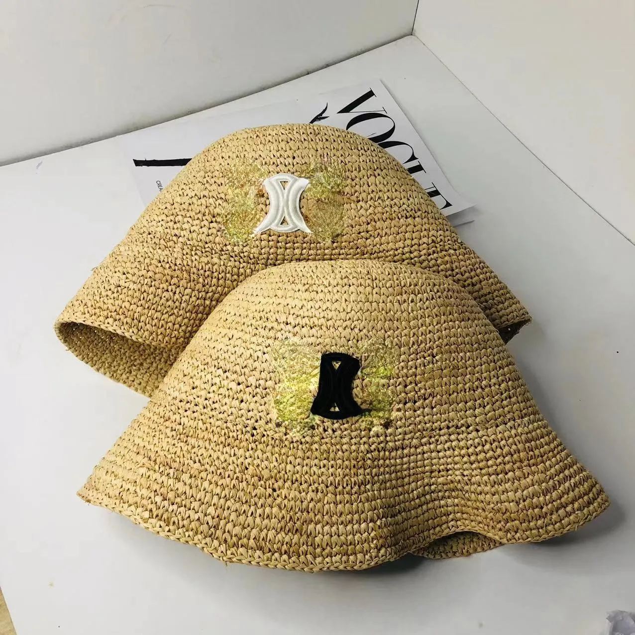 Raffia Straw Bucket Hat with Wide Brim for Sun Protection  display picture 3