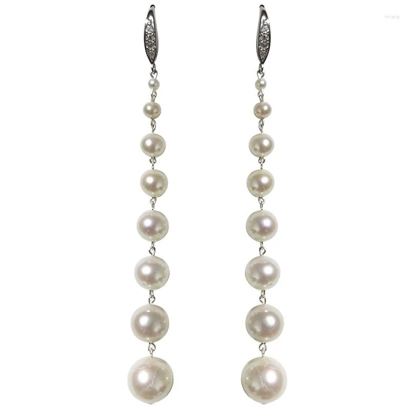 Kolczyki Dangle Natural White Fresh Water Pearl Super Long Ear Hook Temperament Kobieta Four Seasons Joker Sexy Luksus