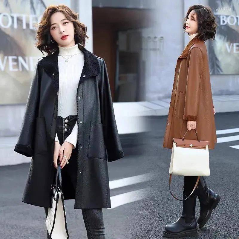 Cappotto lungo in pelle da donna 2023 Giacca coreana autunno inverno lungo da donna Pelliccia di grandi dimensioni allentata Una giacca a vento Trend femminile Top