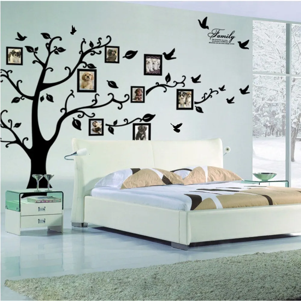 Наклейки на стенах Большие 200*250 см/79*99IN Черные 3D DIY PO Tree PVC Наклейки на стены/клея Семейные наклейки на стенах.
