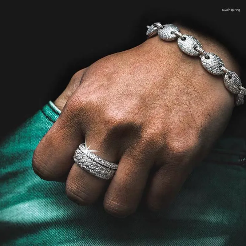 Обручальные кольца полная мощная прозрачная кубическая циркония, вызванная шипами, мужчина, мальчик, кубинская звена